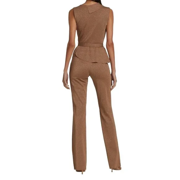 Chiara Boni La Petite Robe Kerolyn Belted Lurex Jumpsuit in Duna - Picture 4 of 6